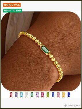 14K Gold Plated Dainty Birthstone Stretch Bracelet Trendy Friendship Jewelry